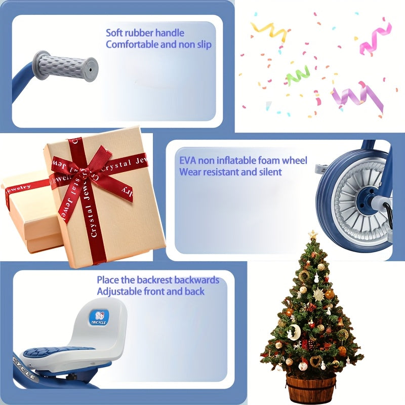 Kids' Tricycle with Anti-Tip Design, Dual Mode of Pedaling and Sliding, Iron Frame, No Brakes, Unisex