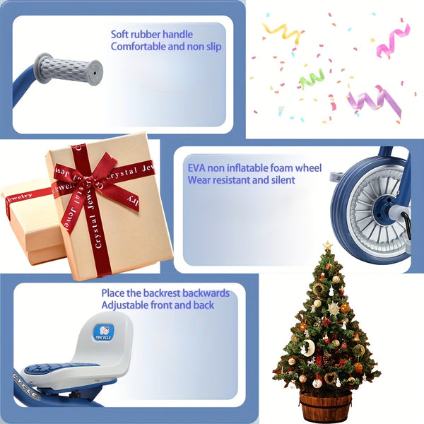 Kids' Tricycle with Anti-Tip Design, Dual Mode of Pedaling and Sliding, Iron Frame, No Brakes, Unisex