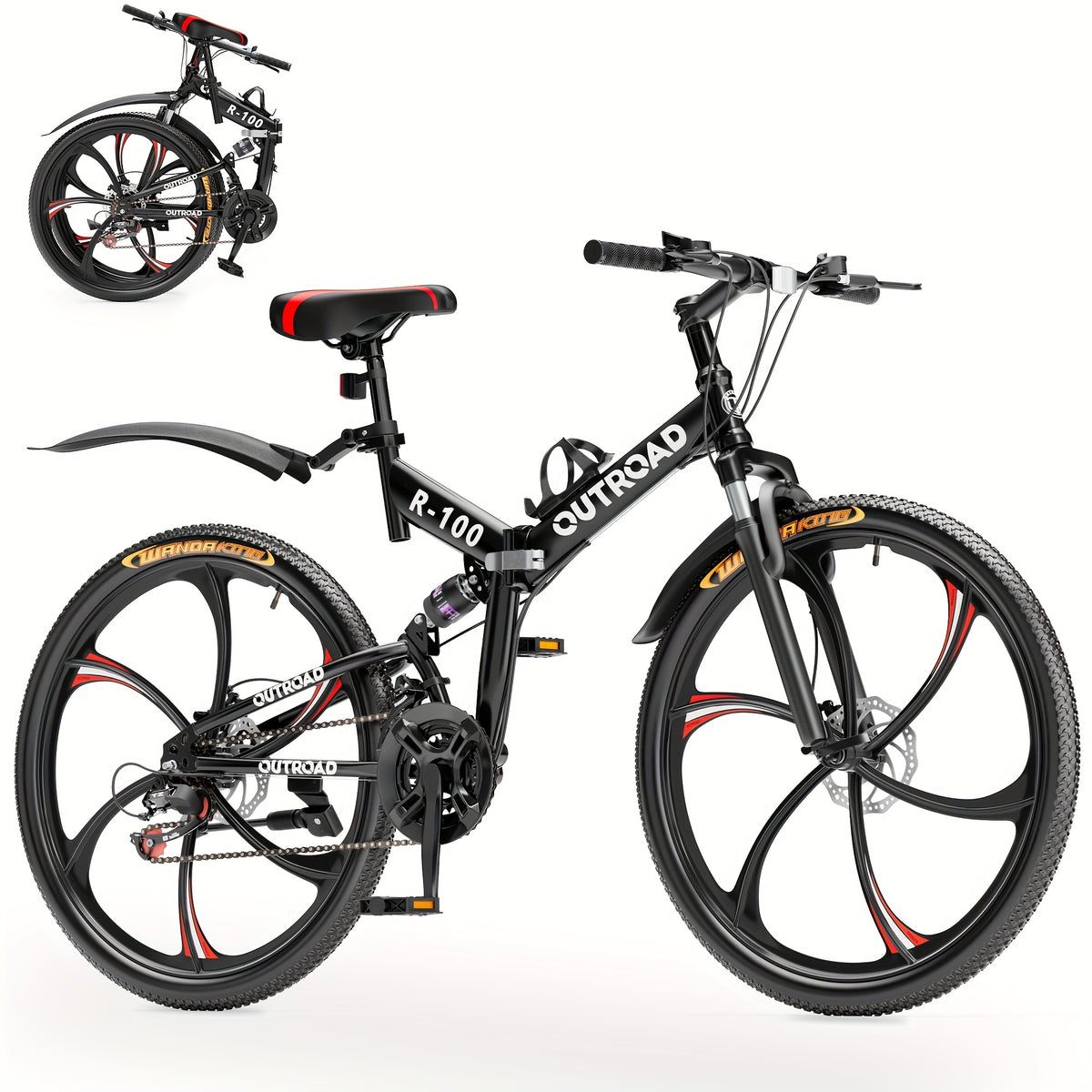 26 Inch Adult Folding Bikes\u002FMountain Bikes, 21 Speeds Mountain Bicycles with Full Suspension