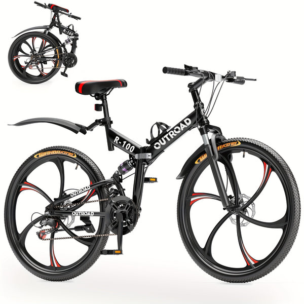 26 Inch Adult Folding Bikes\u002FMountain Bikes, 21 Speeds Mountain Bicycles with Full Suspension