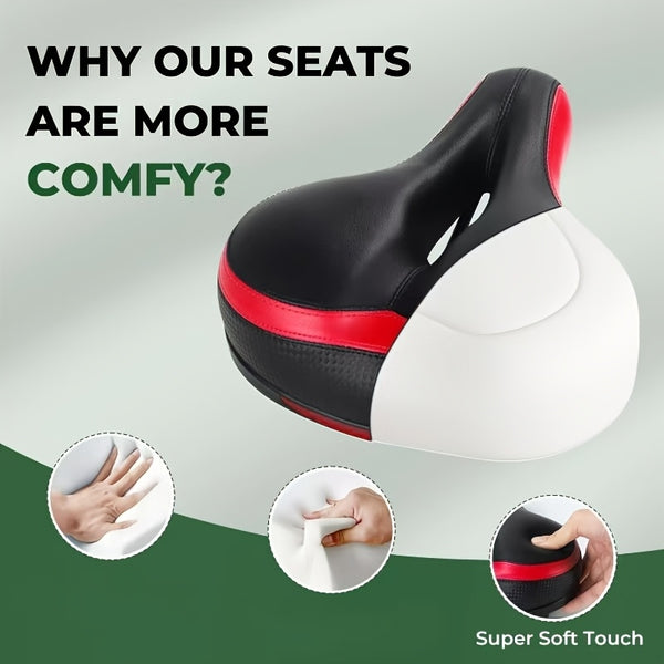 1pc Ergonomic Bike with Double Shock-Absorbing Balls & Memory Foam - Wide Design, & Black Dual-Pad System