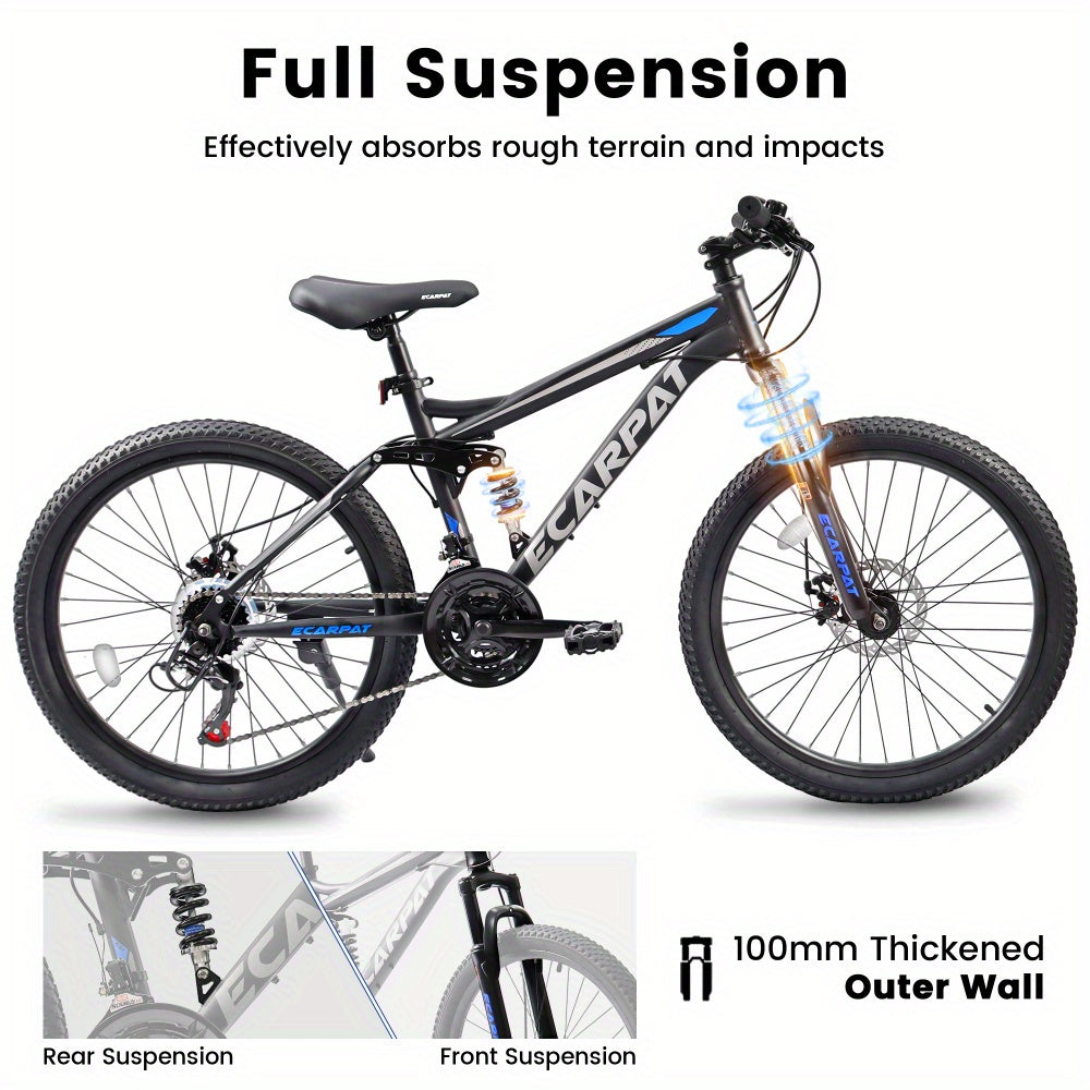 Mountain Bike for Men & Women, 26 Inch Wheels 21-Speed Full Suspension, Carbon Steel Frame, Disc Brakes