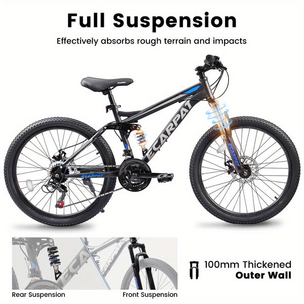 Mountain Bike for Men & Women, 26 Inch Wheels 21-Speed Full Suspension, Carbon Steel Frame, Disc Brakes
