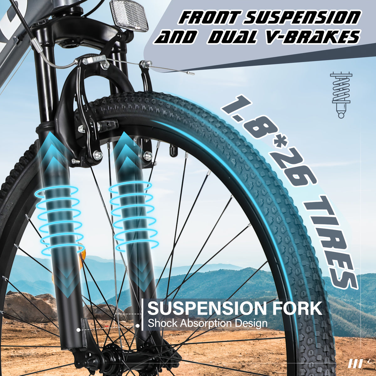 Mountain Bike, 26-inch 7-Speed Aerospace-Grade Frame, Front Suspension V-Brakes Adjustable Ergonomic Seat