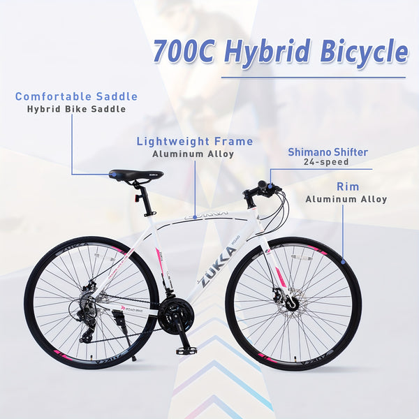 700C Road Bike, 3 X 8\u002F24 Speeds Bicycle, Flat Handle Bar, Aluminium Alloy Frame, Disc Brake, Racing Bicycle