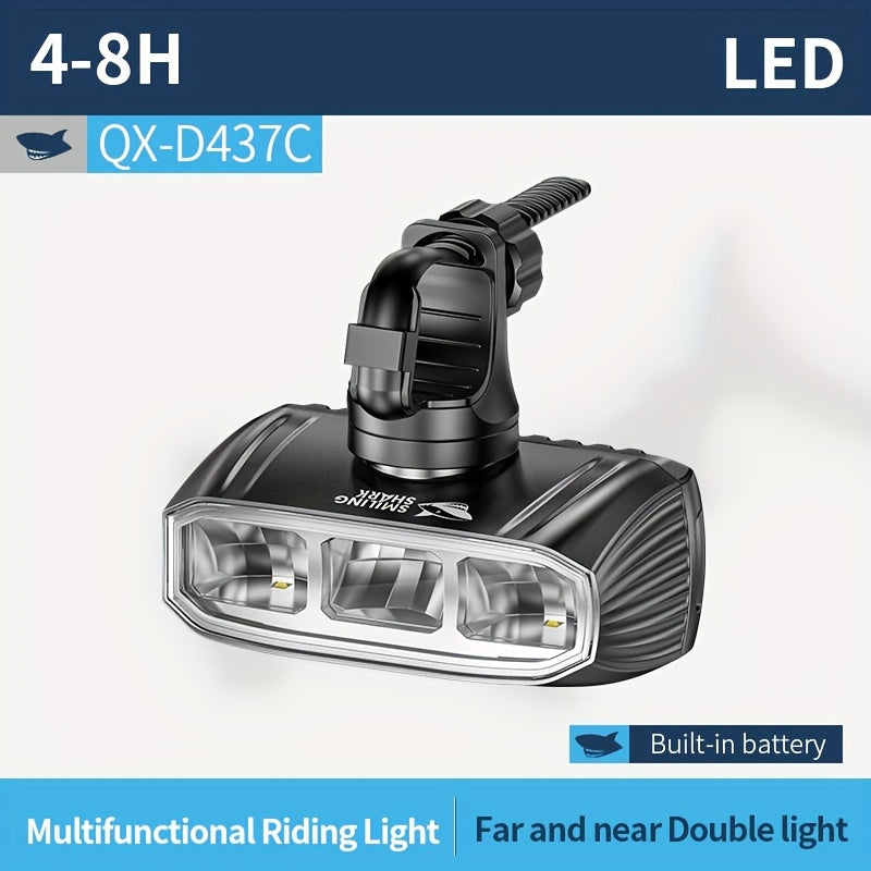 Smiling Shark Under-Mount Bike Light - Ultra-Bright LED Headlight, Rechargeable, 90° Adjustable Angle