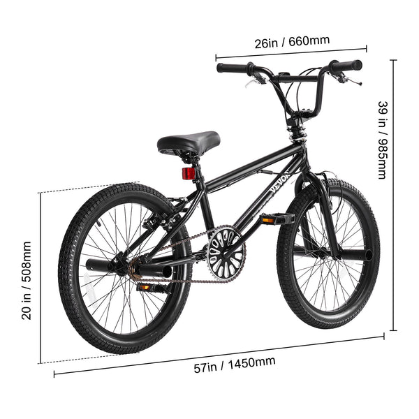 VEVOR 20-Inch BMX Bike Freestyle Bike Men Kids BMX Bicycle Hi-Ten Steel Frame