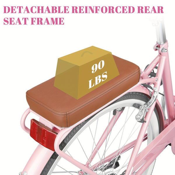 24-Inch Unisex Adult Bike with Front Basket & Lock, 7-Speed Aluminum City Bike, Low-Step Frame