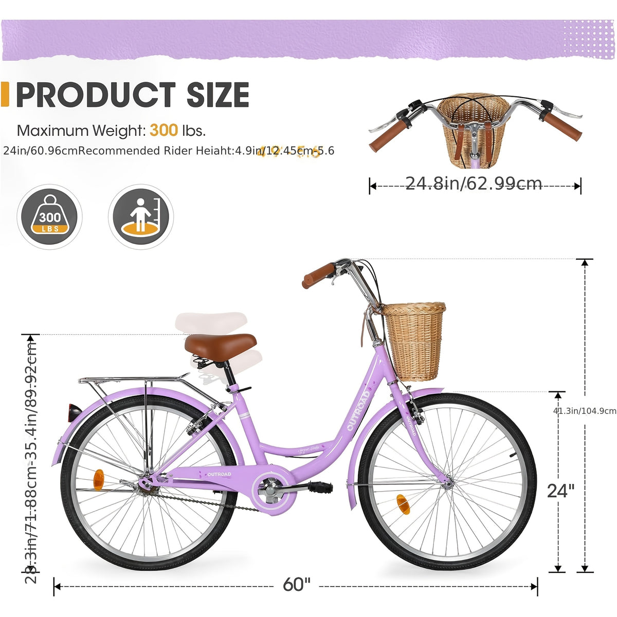 24\u002F26- Inch Beach Cruiser Bike For Women, Commute Bike With Adjustable Seat