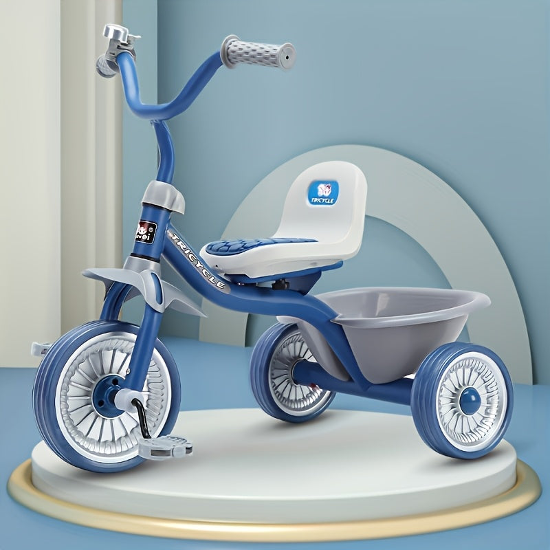 Kids' Tricycle with Anti-Tip Design, Dual Mode of Pedaling and Sliding, Iron Frame, No Brakes, Unisex
