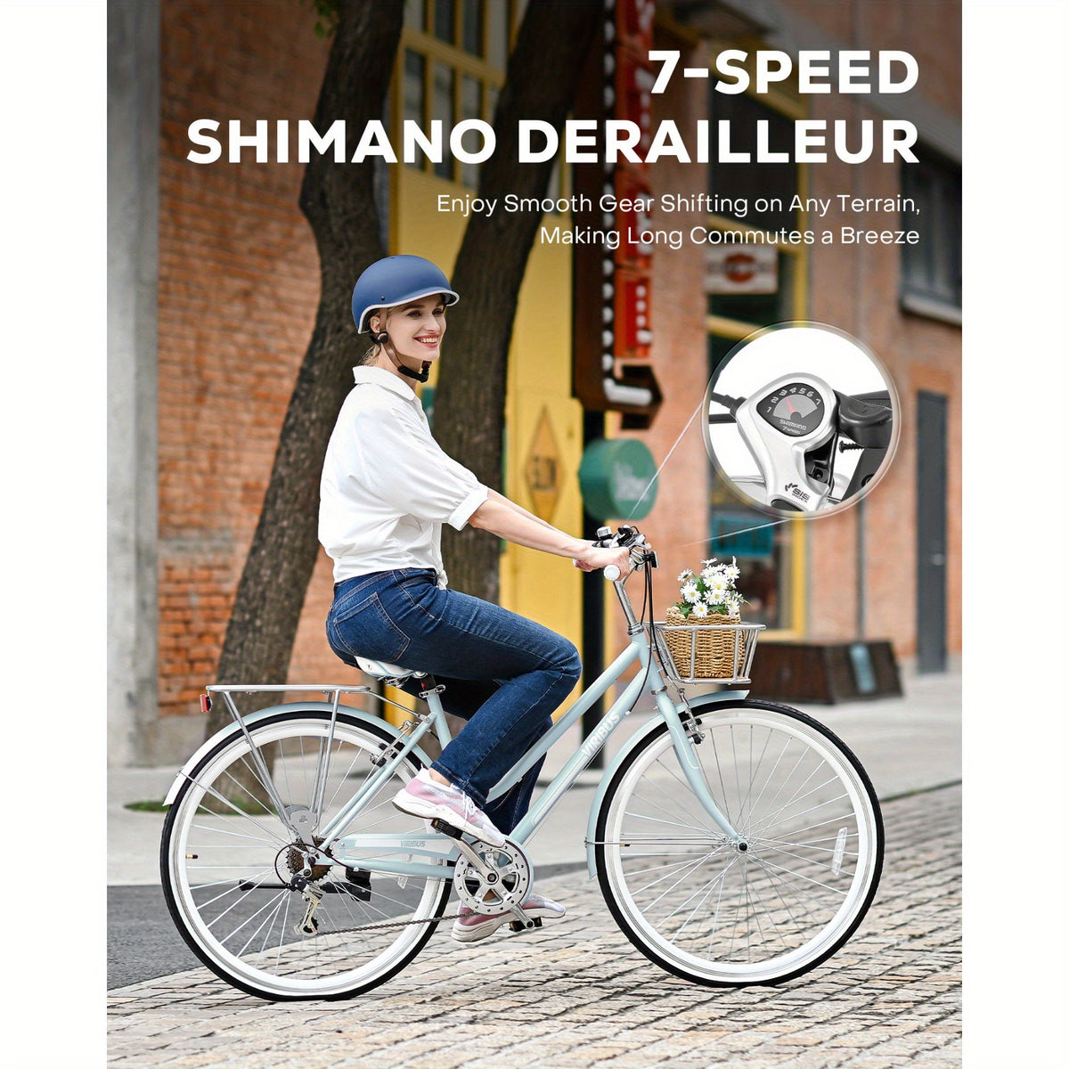 700C Womens Hybrid Bike Urban Commuter Bike 28-Inch, Mint Color, 7-Speed Hybrid with High-Carbon Steel Frame & V-Brakes