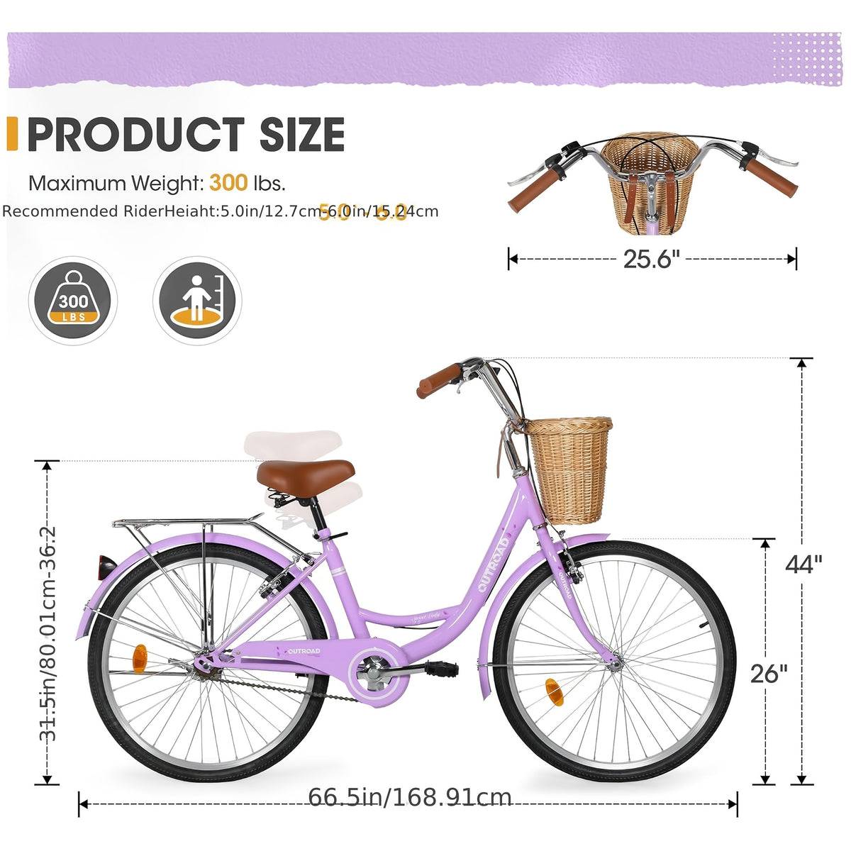 24\u002F26- Inch Beach Cruiser Bike For Women, Commute Bike With Adjustable Seat
