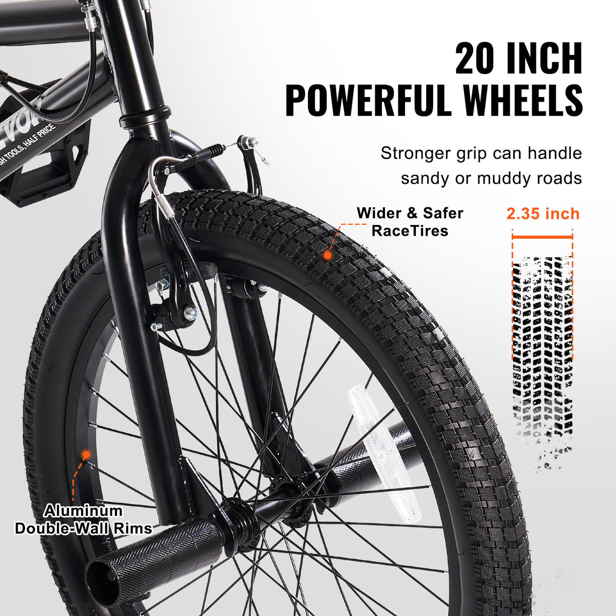 VEVOR 20-Inch BMX Bike Freestyle Bike Men Kids BMX Bicycle Hi-Ten Steel Frame