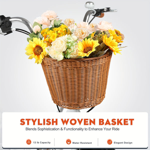 26-inch Adult Hybrid Commuter Bike with Basket - 7-Speed Bicycle